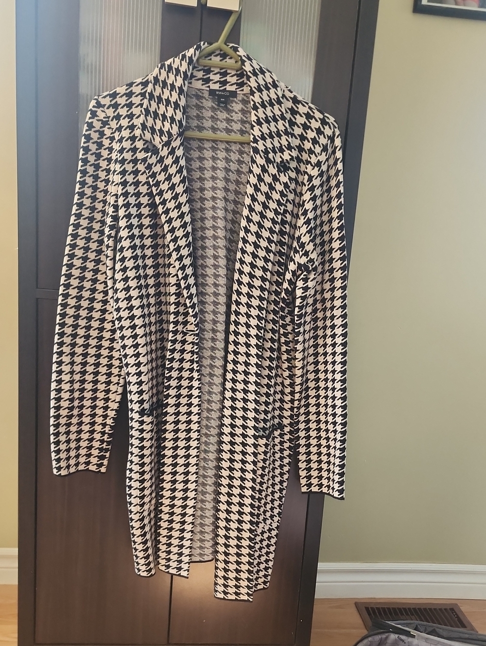 Open-Front Cardigan Jacket - Black & White